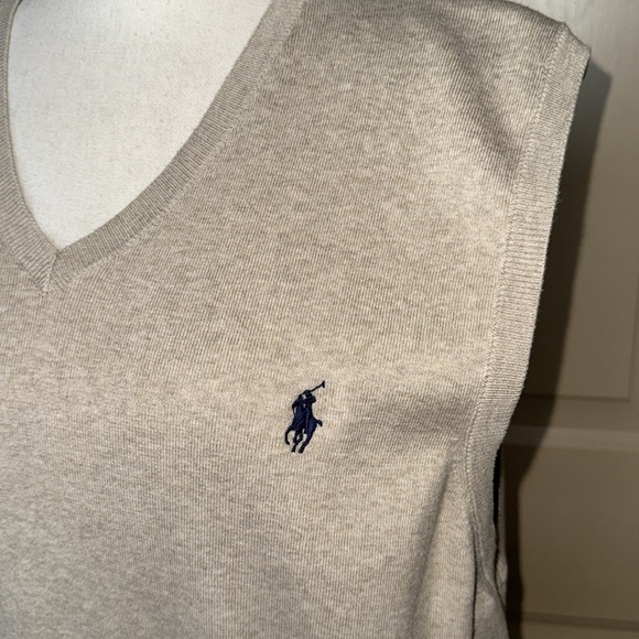 Polo Ralph Lauren Pima Cotton V-Neck Sweater Vest in Oatmeal Tan - Picture 2 of 9
